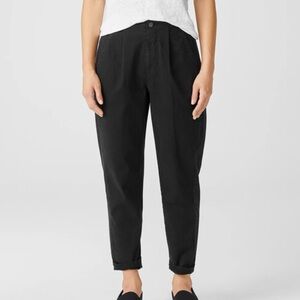 Eileen Fisher Women 14 Black Pleated Organic Cotton Denim Tapered Ankle Pant NWT